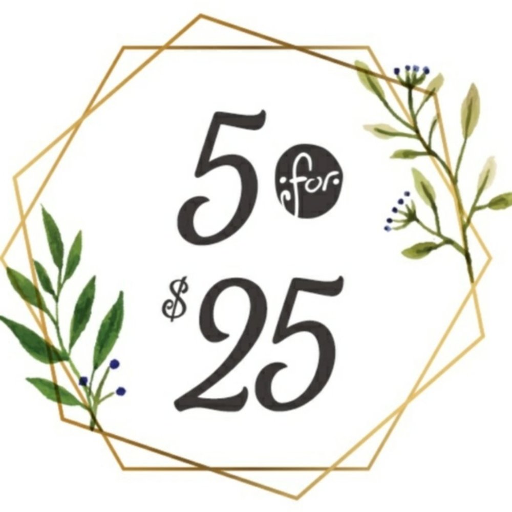 5/$25 Sale on all items Marked